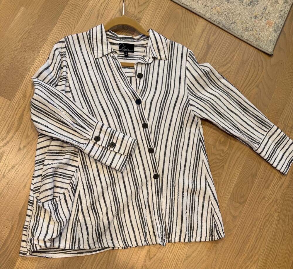Habitat Olivia Black and White Striped Long Sleeve Button-Down Shirt